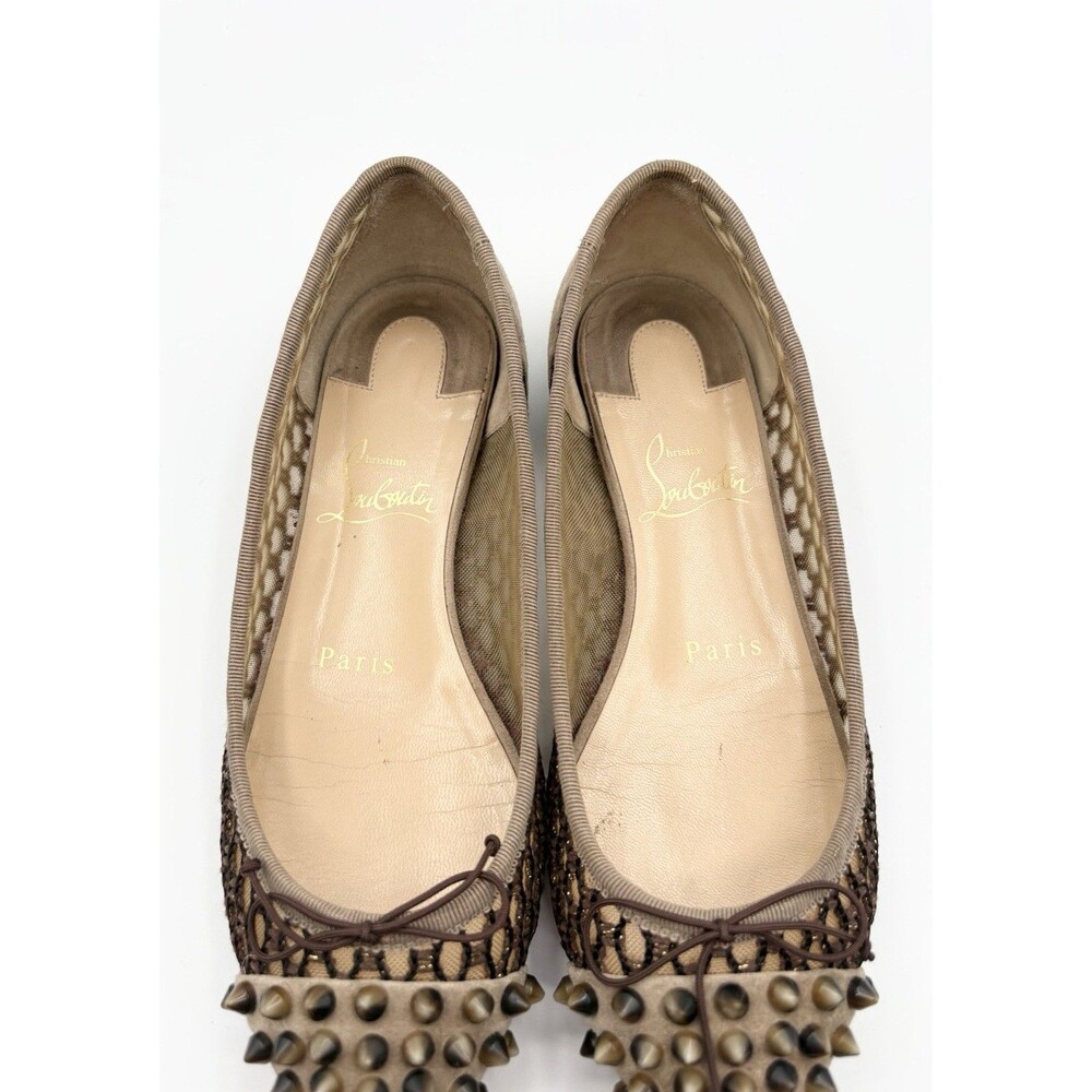 Christian Louboutin Brown Suede & Mesh Flats w/ Tortoise Spikes Sz EU 35.5 - Picture 6 of 12